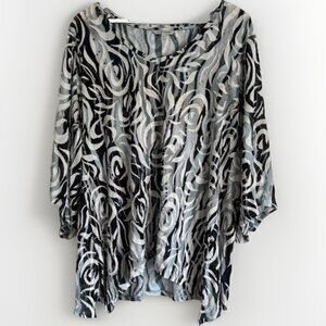 John Mark Tunic Top  Women's Size L Artsy Whimsical Flowy 3/4 Sleeves Old Money